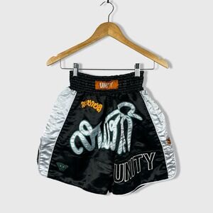 Laos UNITY Muay Thai Shorts Black Silver Men's Athletic Boxing MMA Fight Wear M